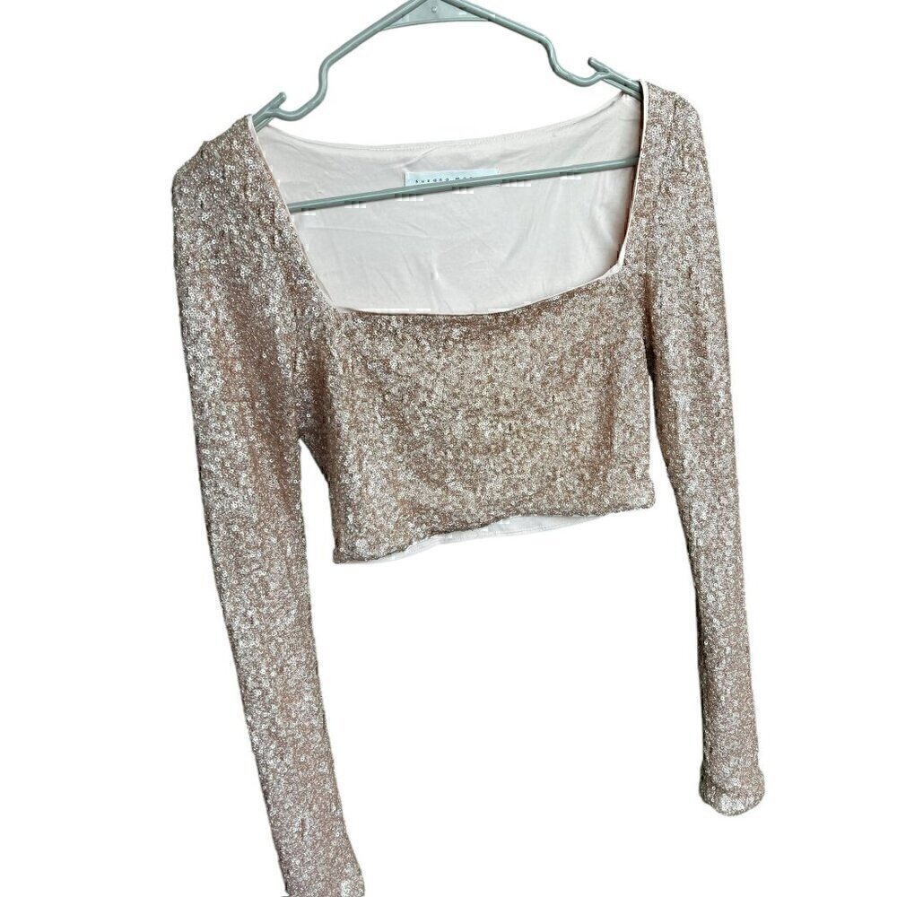 Susana Monaco Sequin Long Sleeve Crop Top Women SM Taylor Swift Era Holidays - Picture 6 of 9